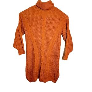 Plus Size Sweater Long Tall Turtle Neck 1x 2X Cable Knit Orange‎ Soft Warm